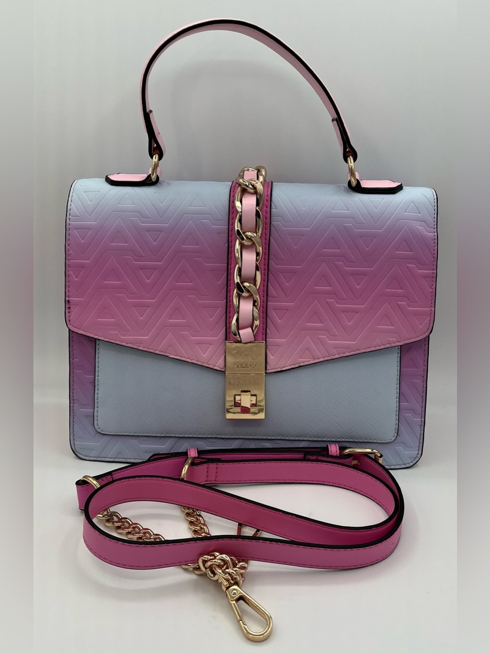 Aldo Gradient Pink and Lilac Top-Handle Satchel with Gold Chain